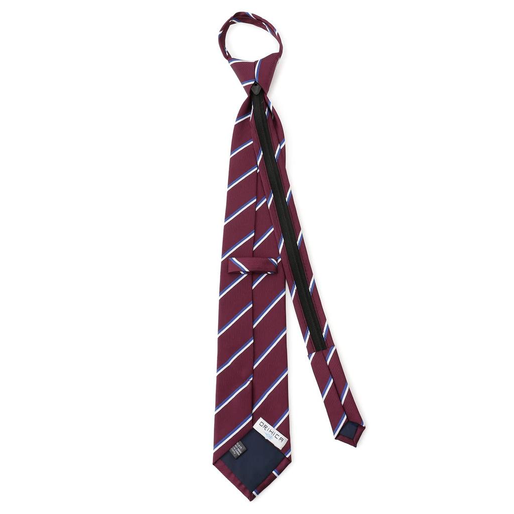 [Orihica] One-Touch Tie 2-Piece Set with Box, Easy to Put On and Take Off, Zipper Tie, Gift, Present, Men's, Wine, Navy, 3-3 Free Size