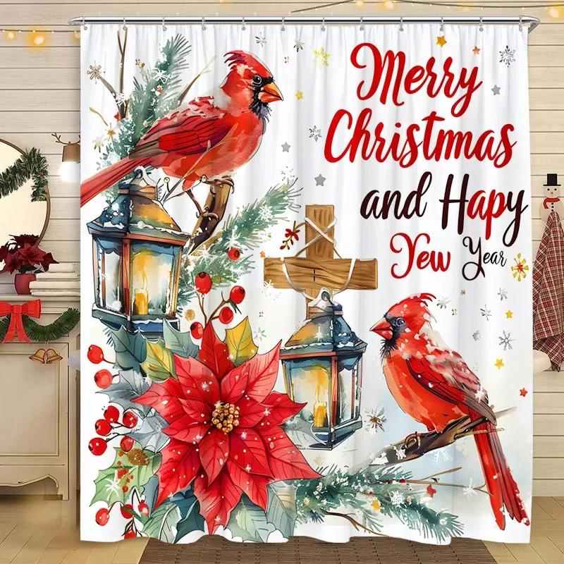 Christmas Shower Curtain Snowman Santa Claus Winter Snow Scene Christmas Gift Polyester Fabric Shower Curtains Bathroom Decor