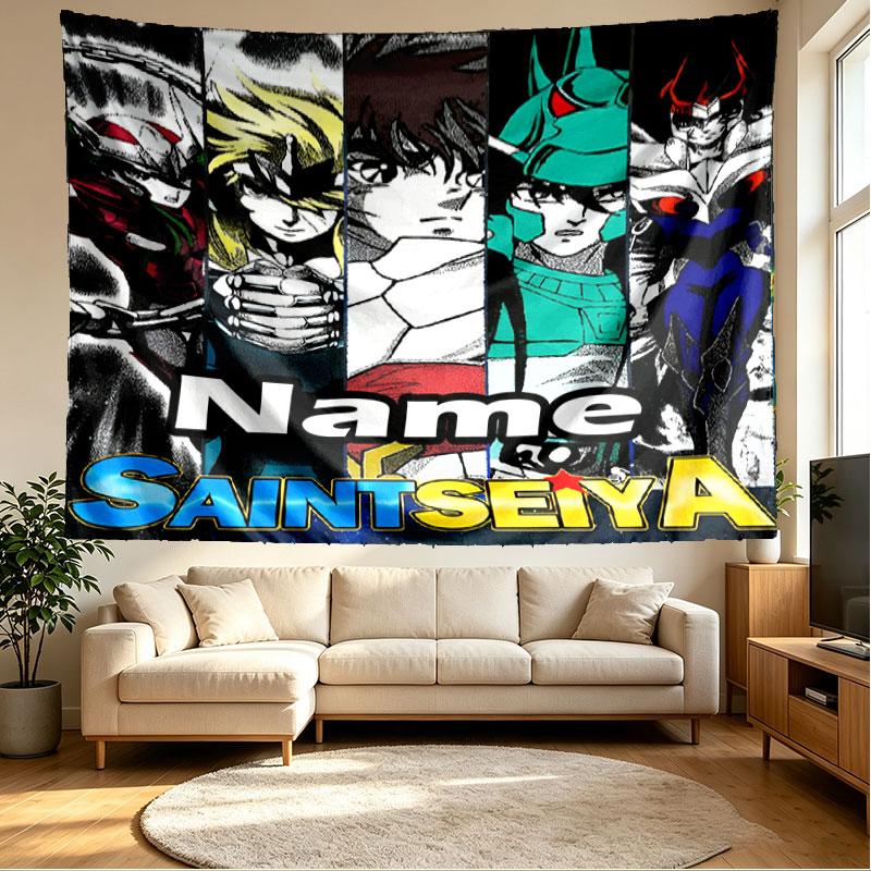 Custom Name Personalized Saint Seiya Print Tapestry, Wall Art Decor, Bedroom, Dorm, Apartment, LivingRoom, Party Backdrop, Gift for Birthday