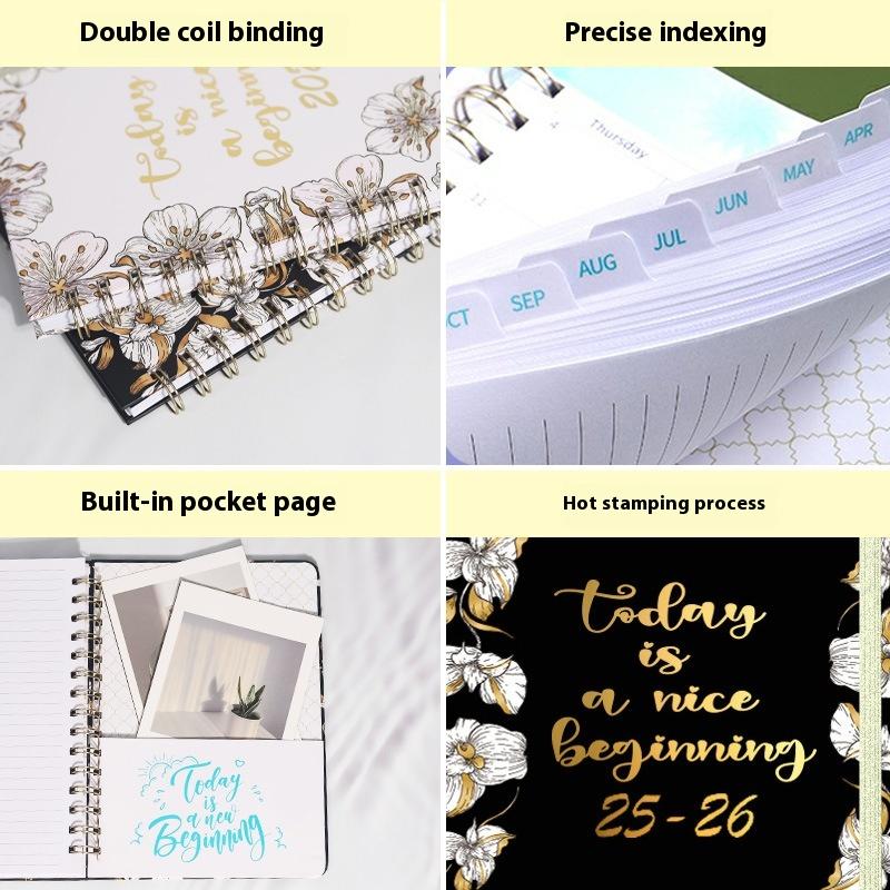 2025 Custom A5 Notebook-Daily Cross-Border Coil Book with English Weekly Plan Paper Cover