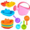 Popular Kids' Bath Time Play Set: Colorful Stackable Boats & Soft Rubber Watering Can for Beach & Interactive Fun