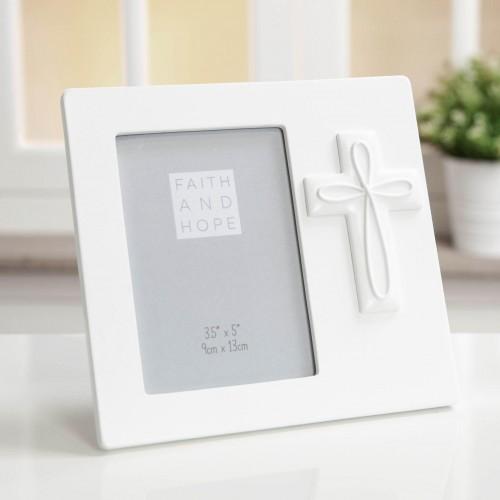 Faith & Hope White Resin Cross Frame 3.5 x 5