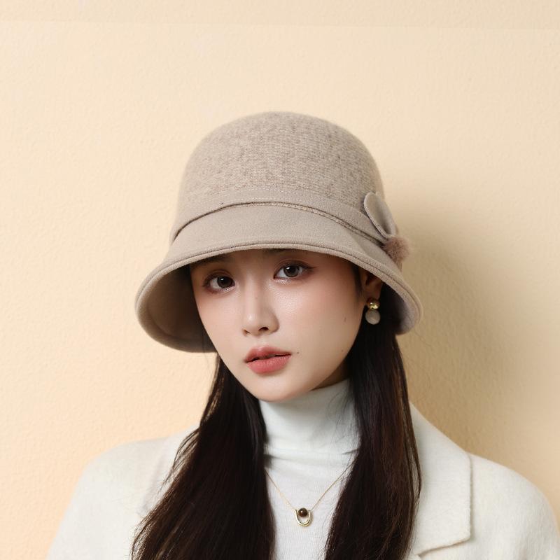 Autumn and Winter Mother Hat Ladies Fleece Thickened Warm Bucket Hat Elegant Knitted Basin Hat
