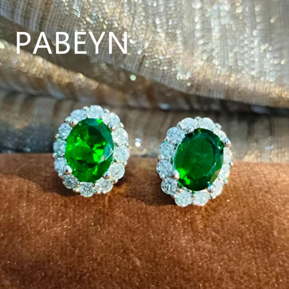 925 Sterling Silver Fashion Light Luxury Color Treasure Green Zircon Ring Pendant Necklace Earrings 3-piece Set