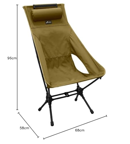 Jey Bloo Folding Duralumin High-Back Chair No. 590 with Headrest and Comfortable Enveloping Seat (Khaki)