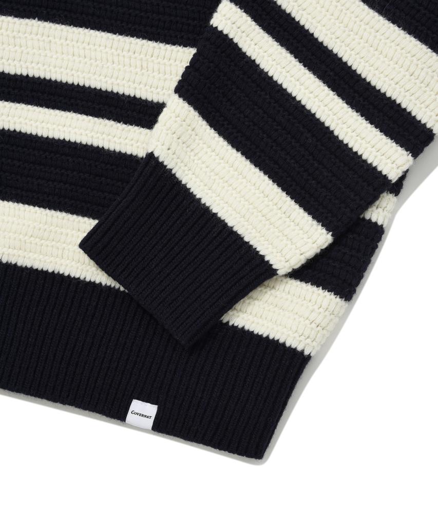 COVERNAT Two-Tone Striped Crew Neck Knit Navy