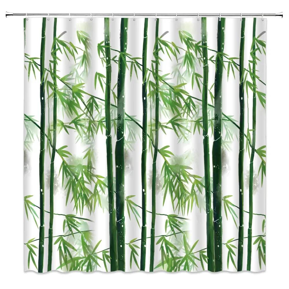 Panda Bamboo Shower Curtain, Cartoon Funny Cute Blue Sky Rainbow Kids Bamboo Forest Animals Birds, Bathroom Decorative Fabrics