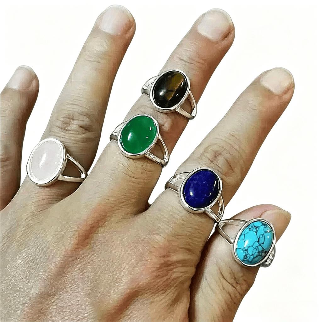 Anillo de Piedra Natural de Moda, Anillos Minimalistas Retro Europeos y Americanos para Mujer, Joyería Elegante Atemporal para el Día a Día y Fiestas