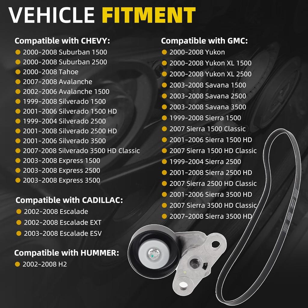 Dasbecan 90K-38159 A/C Belt Tensioner Kit Compatible With Chevy Tahoe 2000-2008, Gmc Yukon 2000-2008, Cadillac Escalade 2002-2008, Chevy Avalanche