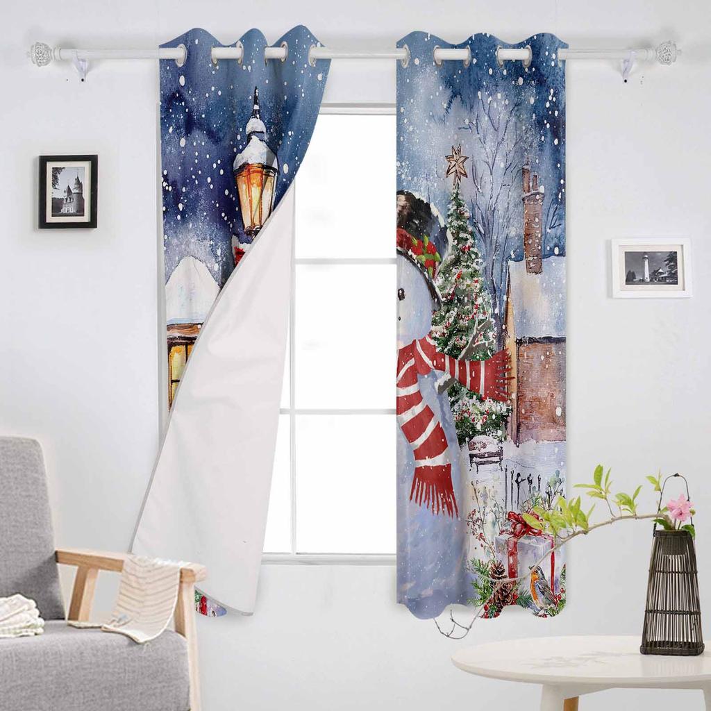 Christmas Winter Christmas Snowman Snow Scene Blackout Curtains For Living Room Bedroom Window Treatment Blinds Kitchen Drapes