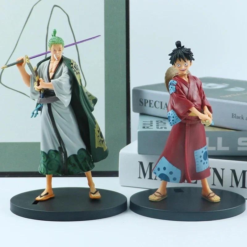 **18cm One Pie Anime Figure Pirate Warriors Monkey D Luffy Roronoa Zoro Sanji Usopp Action Figures Collectible Model Toys