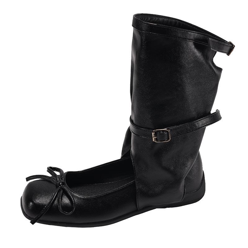 Popular black high-end platform boots women's 2025 new summer skirt versatile ballet style heightening short boots