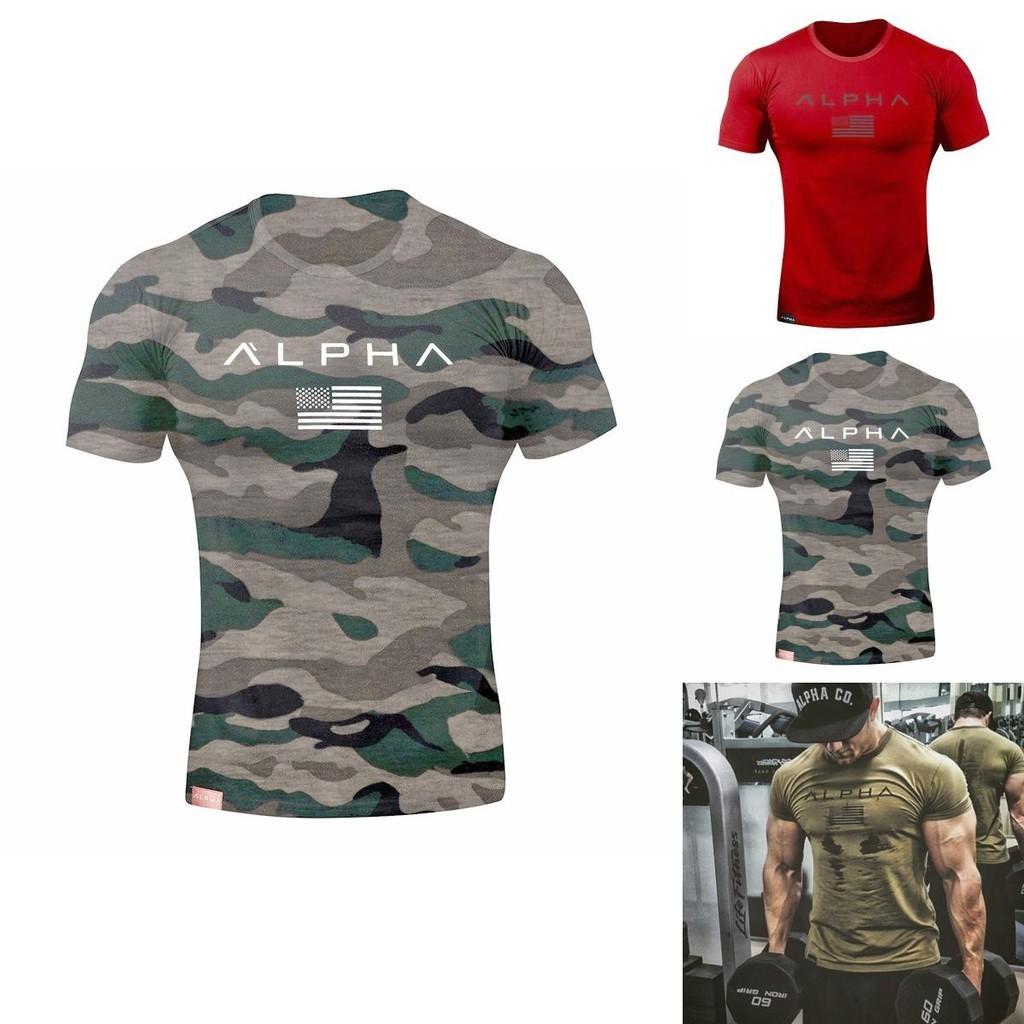 Erkek Spor Vücut Geliştirme Fitness Kas Antrenmanı Bisiklet Yaka Tişört Nefes Alabilir Hızlı Kuruyan Kumaş ve Amerikan Bayrağı Baskılı