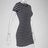 Women Striped Bodycon Dress Summer Short-sleeved Casual Dress Round Collar Beach Holiday Dress