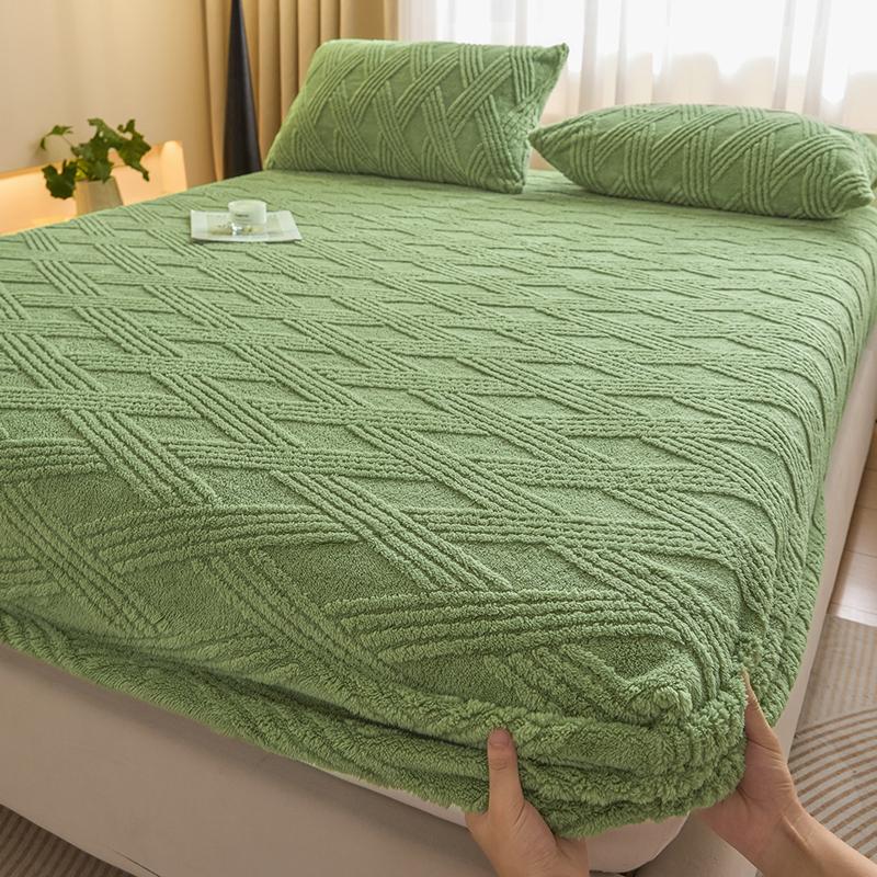 

Solid Color Plush Fitted Sheet Coral Fleece Anti-mites Soft Comfortable Anti-Slip Bed Cover Jacquard Protective Cover for Bed 48X74CM pillowcase-2
