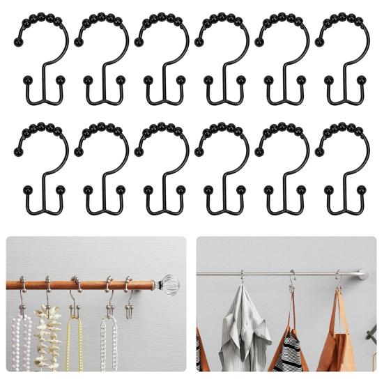 12 Pcs Shower Curtain Hooks Rust Proof Metal Shower Curtain Hooks Double