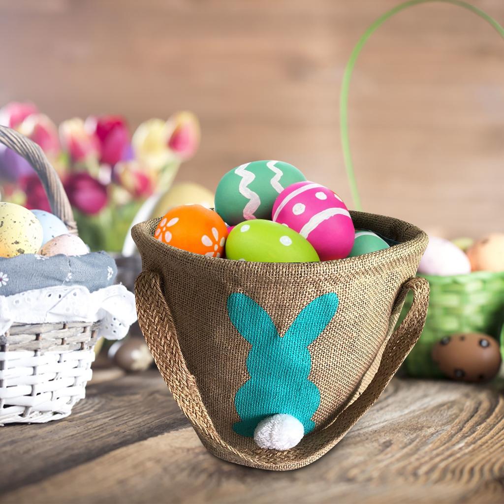 Easter Basket Holiday Bunny Printed Canvas Gift Carry Eggs Candy Bag
