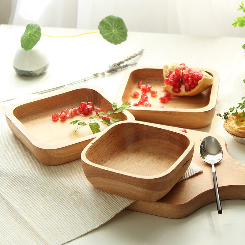 Farfurie Pătrată din Lemn Masiv, Fabricată Manual: Bol de Fructe Durabil, Farfurie pentru Gustări, Farfurie Principală și Bol de Salată - Design Îngroșat pentru Utilizare Versatilă.