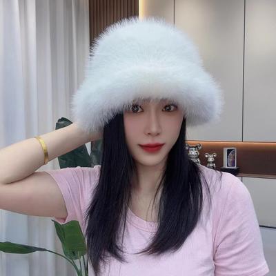 Winter New Imitation Fur Hat Fox Hair Fisherman Anti-Cold Warm Fashion Versatile Mongolia Cap Long Hair Fisherman Hat Female Hat