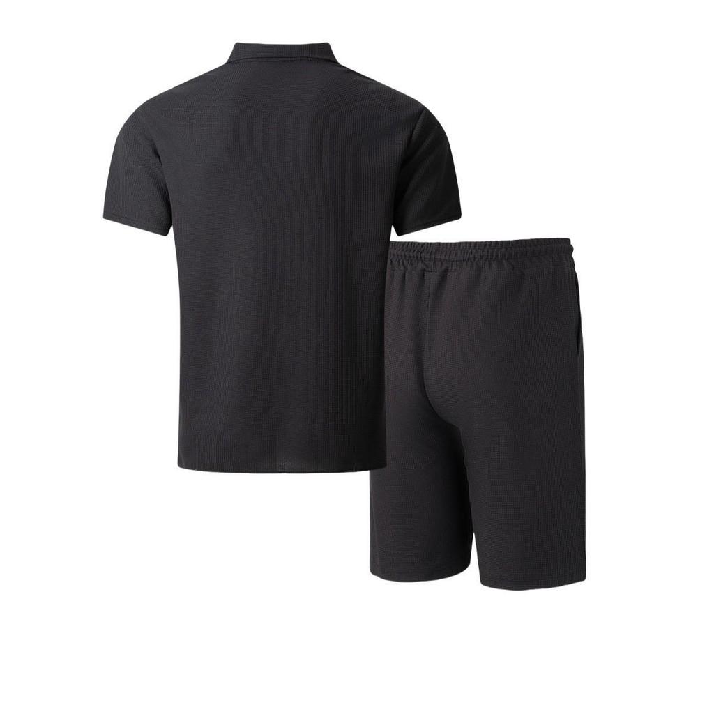 Men's Color Block Short-sleeved Cardigan and Pocket Shorts Set - Casual Summer Outfit