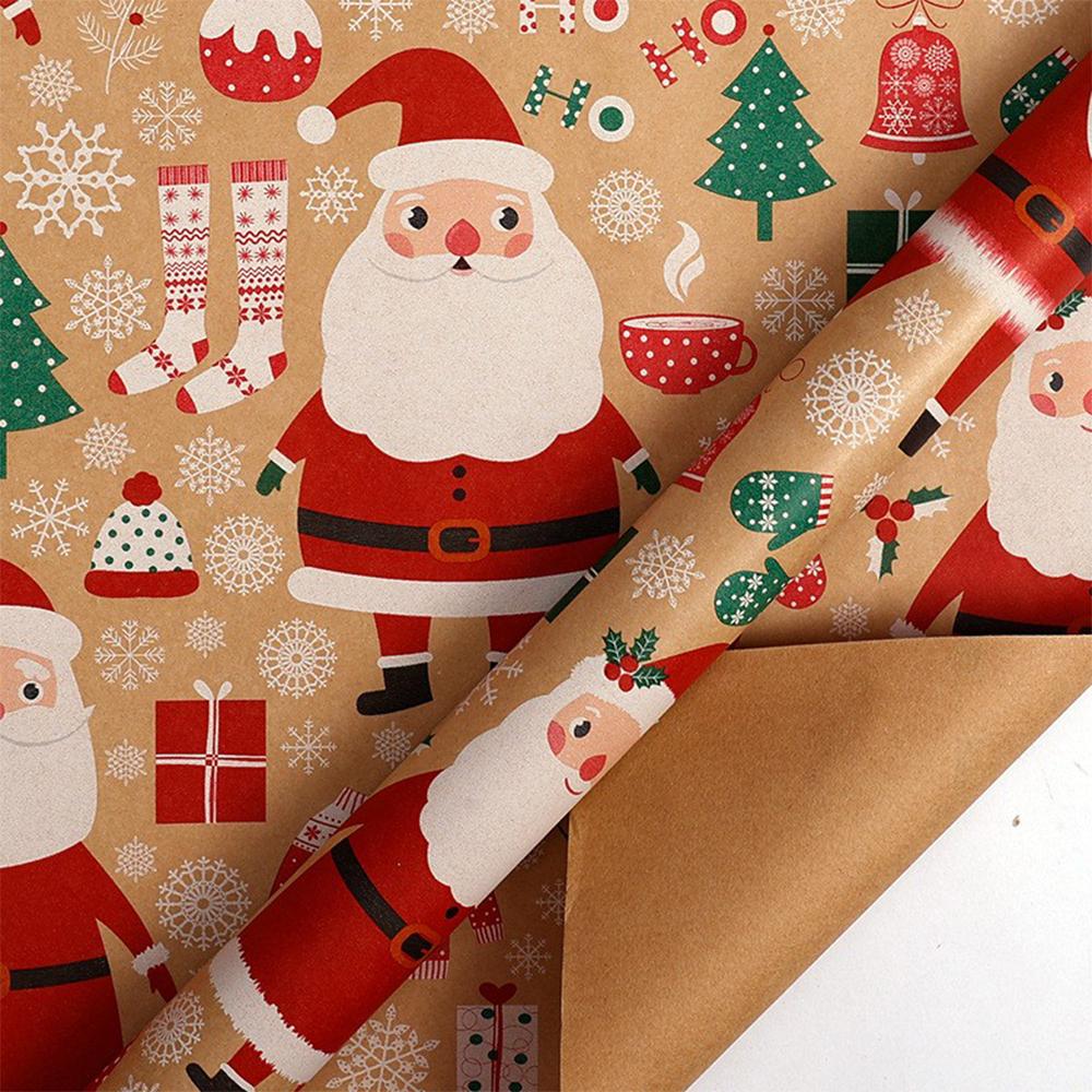 1roll Gift Wrapping Paper ChristmasTree Santa ClausWrapping Paper Birthday Gift Wrapping Paper Christmas Wrapping Paper Handmade