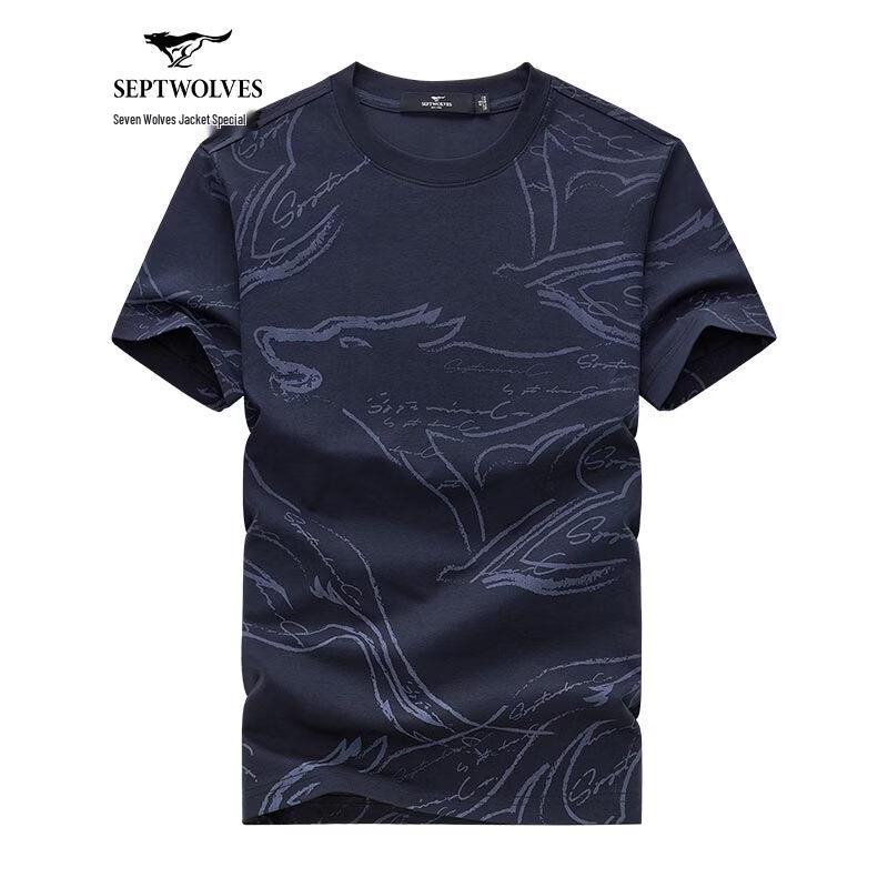 Septwolves Men s Full Print Round Neck Short Sleeve T-Shirt M