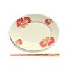 Hasami Ware Plate, Hand-Painted, Indigo Dyeing Kiln, Oriental Style, Oval Plate, Medium, Red, Approx. 24 X 18 Cm