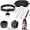 Sexyhot Collar Human SM Lead Shackles Blindfold 3 Piece Set Neck Shackles with Bell Cute Painless Adjustable Unisex Black