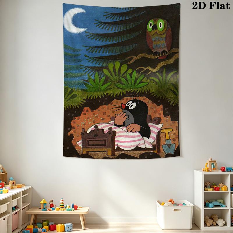 Retro Cartoon Mole Story Pattern Home Decor Tapestry, Wall Hanging, Decorative RV Wall Cloth.XGT0914357