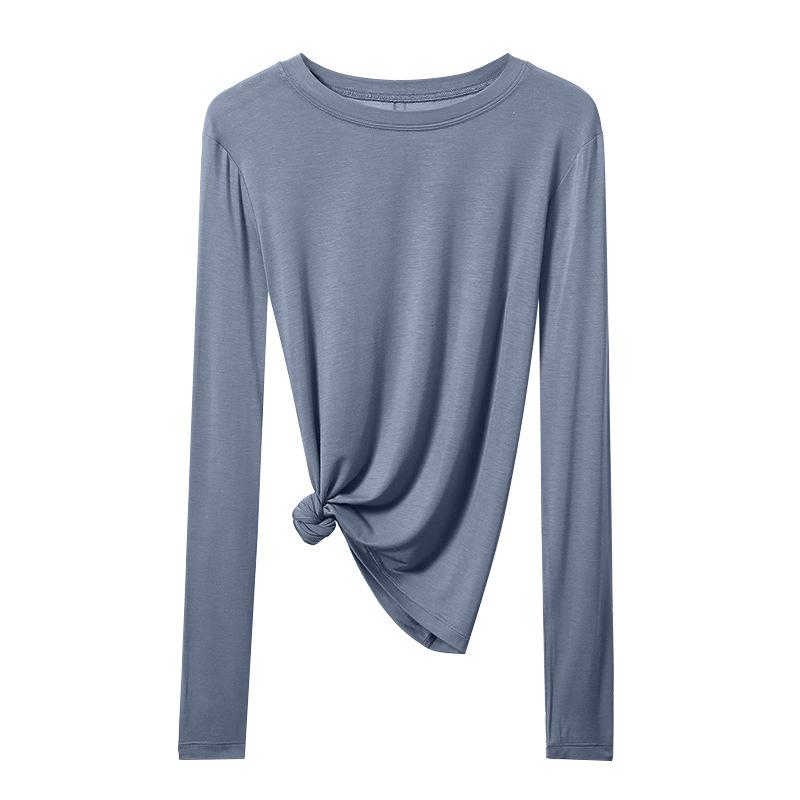 Tricou de damă cu mâneci lungi, cu gât rotund, cămașă versatilă cu fund în interiorul topurilor subțiri de mărime mare