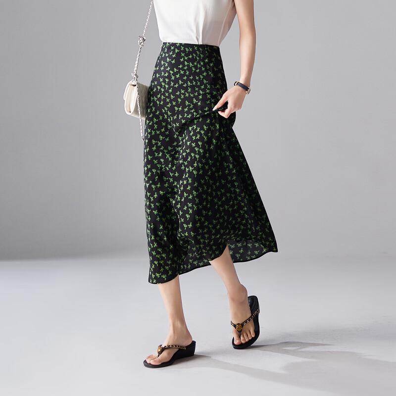SOFSIL Damen Blumenmuster Maulbeerseide A-Linien Midi-Rock