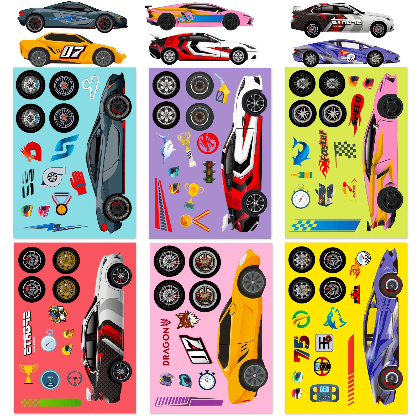 

6 Pictures/pack of Sports Car Face Change Stickers Toy Puzzle Stickers Cartoon Make A Face Children Face Change Stickers
