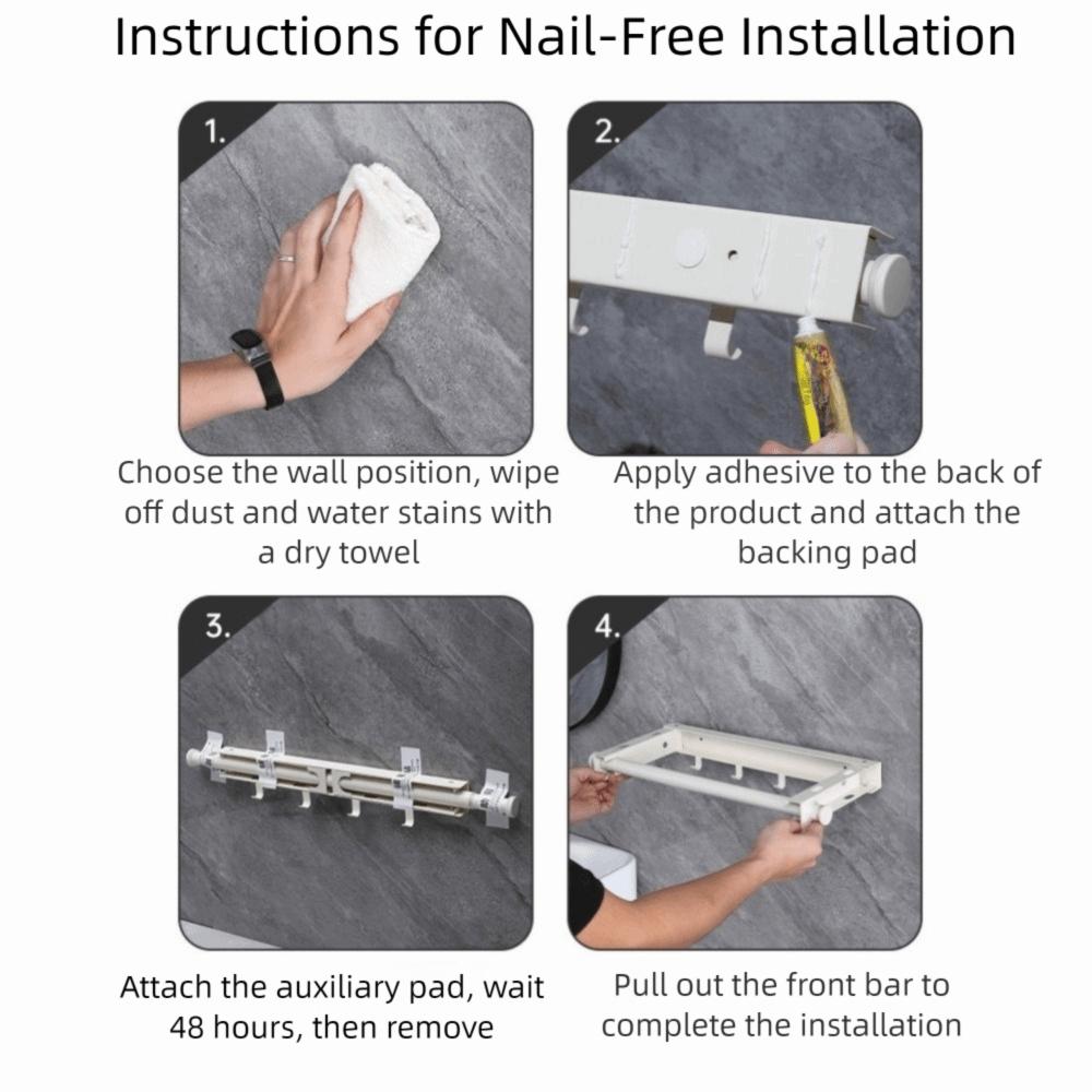 Wall Mounted Telescopic Clothes Rack Carbon Steel Clothes Hanger Laundry Drying Rack  Balcony