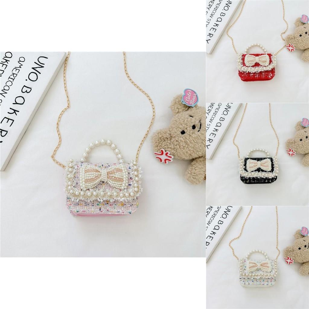 Trendy Red Mini Chain Crossbody Bag For Kids With Charming Bow Design And Lightweight Canvas Material