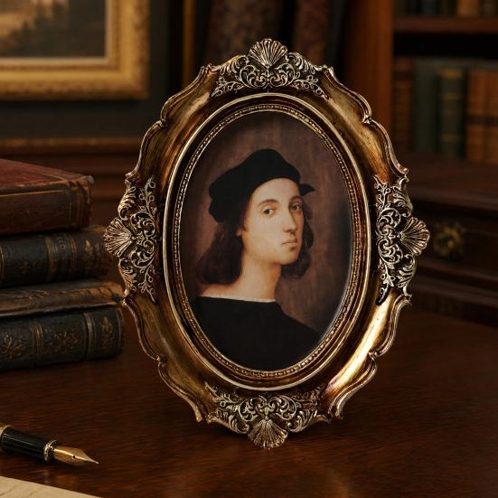 Vintage Oval Picture Frame with Embossed Design Tabletop/Wall Mount Retro Po Frame