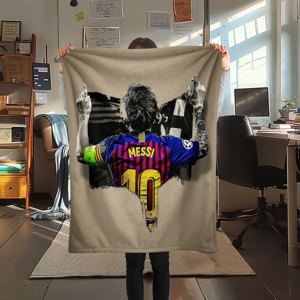 Coperta in Flanella Stampata Lionel Messi, morbido plaid per camera da letto divano, lavabile, merchandising per tifosi di calcio, ottimo regalo.