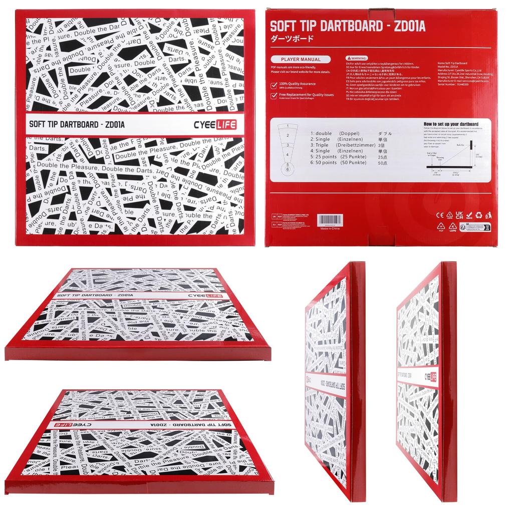 CyeeLife Soft Tip Dartboard Professional Set, Includes 6 Dart Boards with Arrows, 6 Flights, 30 Tips, 1 Throw Line, and 2 Board Stands