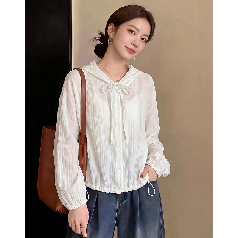 Demana Lightweight Lyocell Pleated Hooded Cardigan Blouse M