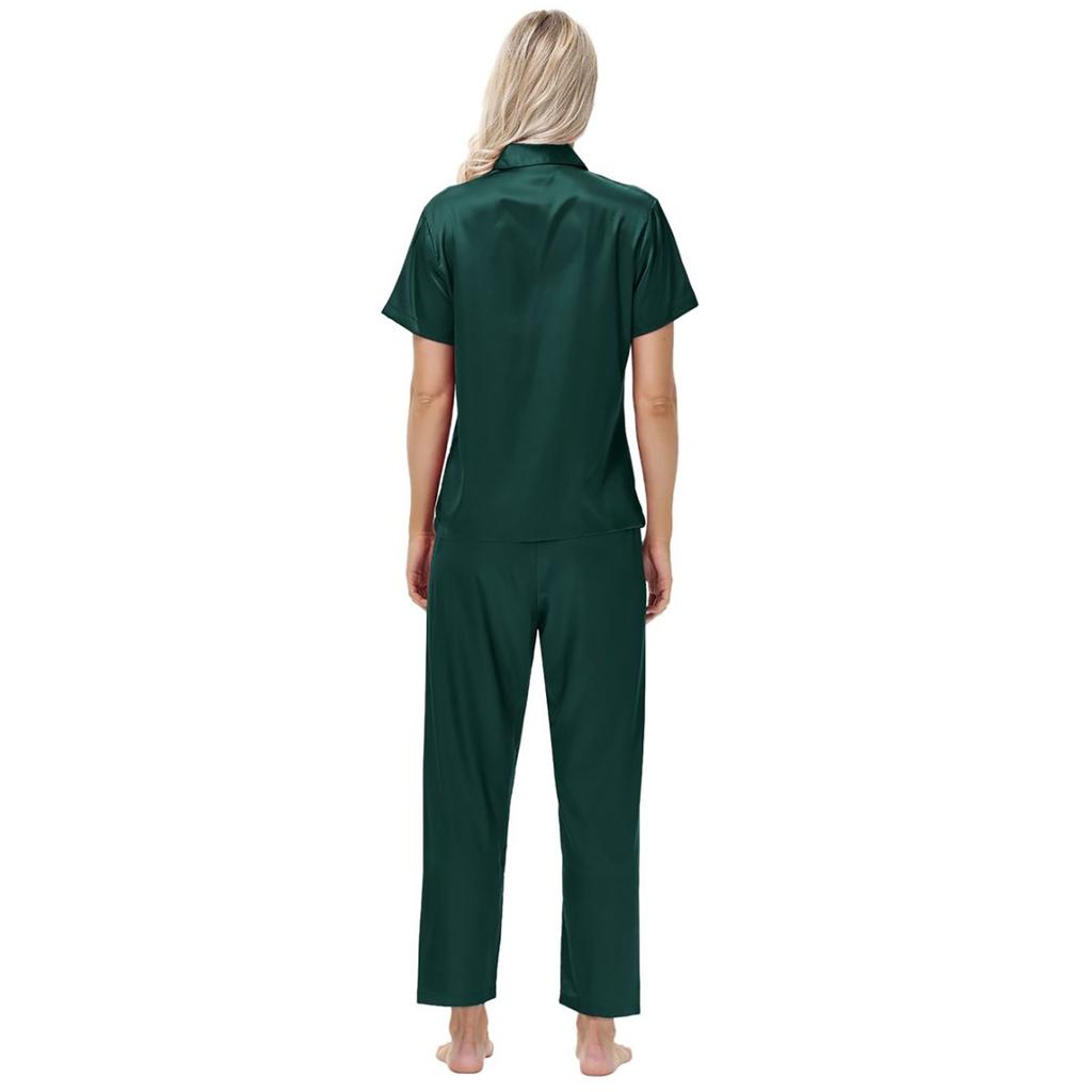 Shirt Ice Silk Pajamas Satin Suit Short Sleeve Long Pants Ladies Home Clothes