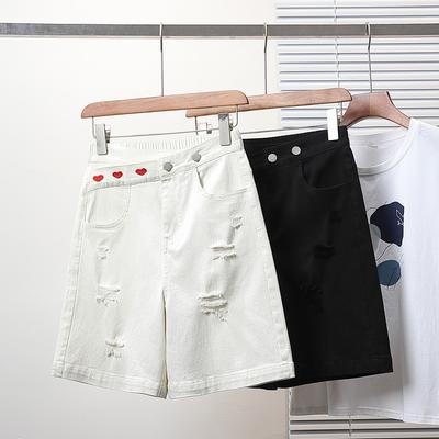 DIMANAF Plus Size Women Shorts Pants Summer Jeans Short Basic High Waist Hole Pants Elastic Waist Maxi