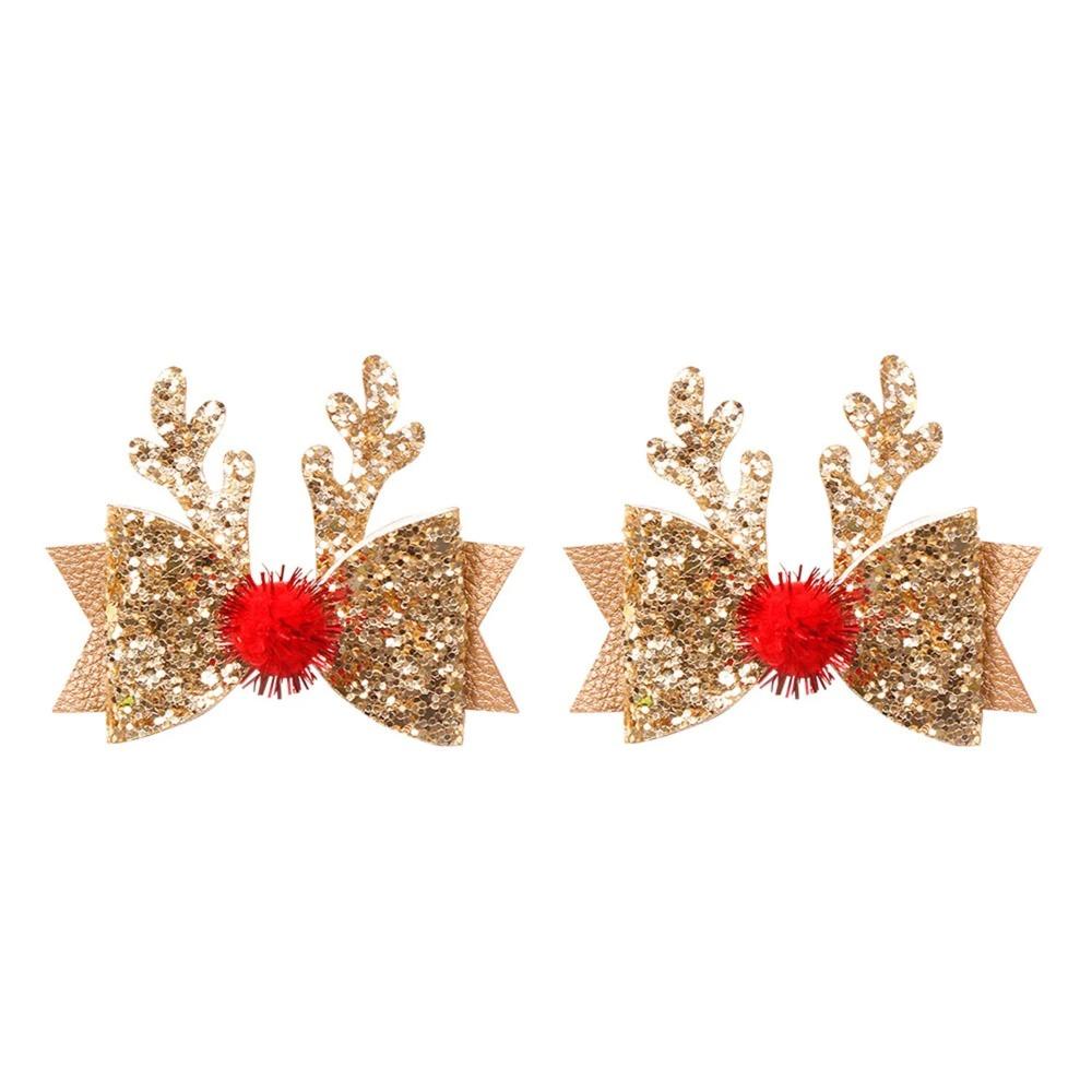 1/2pcs Shiny BB Hair Clips Hairpin Women Girls Cute Double Layered Bow Tie Barrettes Accessories Christmas Hairgrip Headdress