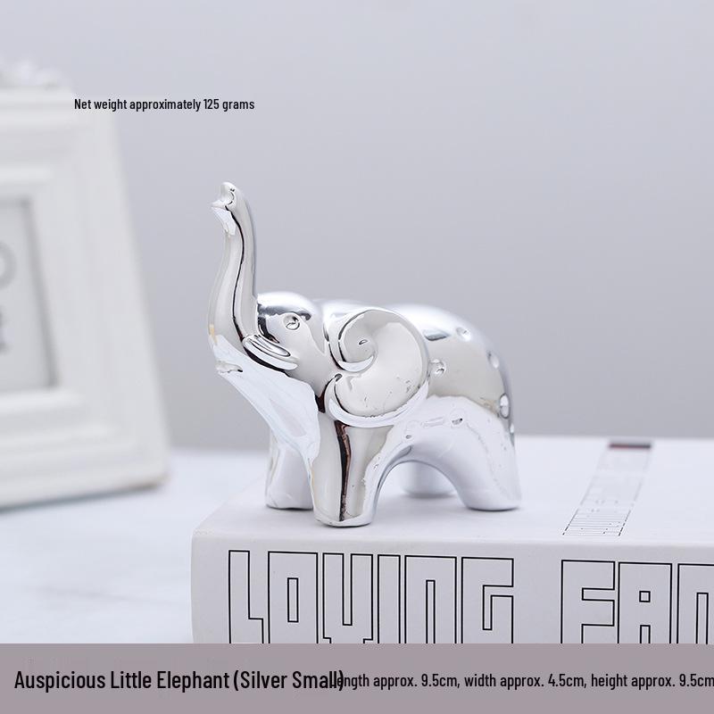 Ceramic Elephant Ornament for Wealth and Luck - Decorative Animal for Desk or Hallway