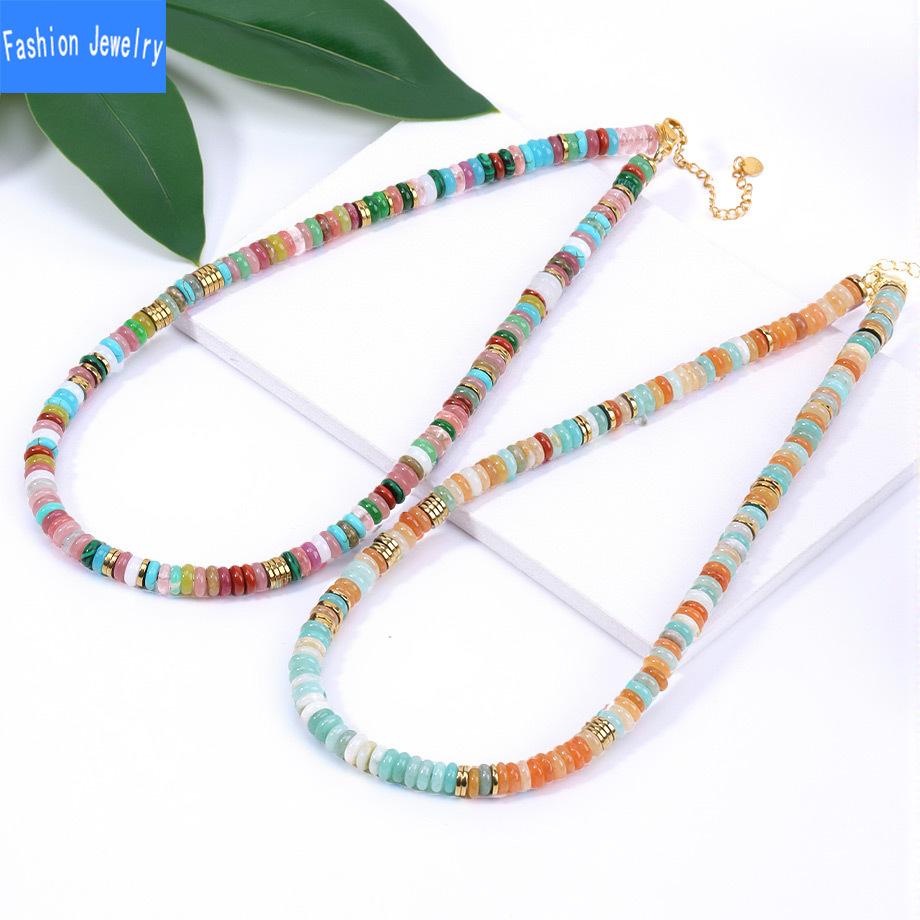Dopamine Colored Natural Stone Abacus Bead Necklace Women's Fashionable and Versatile Collarbone Necklace