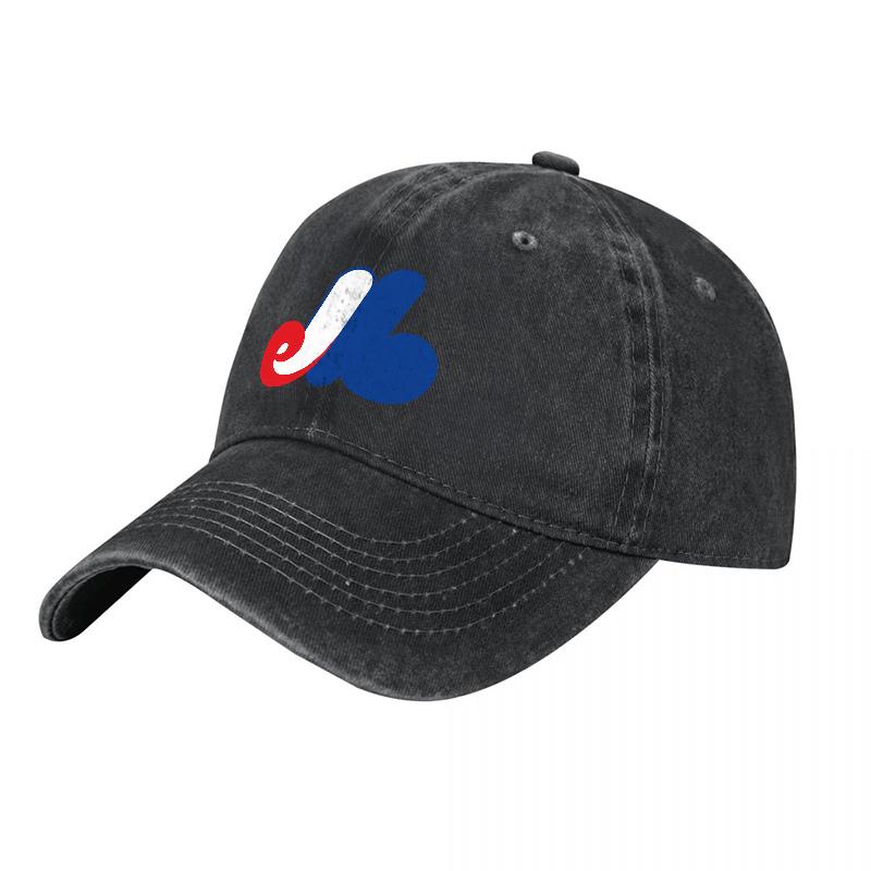 Classic Washed Canvas Baseball Cap with Bold Red White and Blue Logo Design for Casual Streetwear Style and Everyday Wear