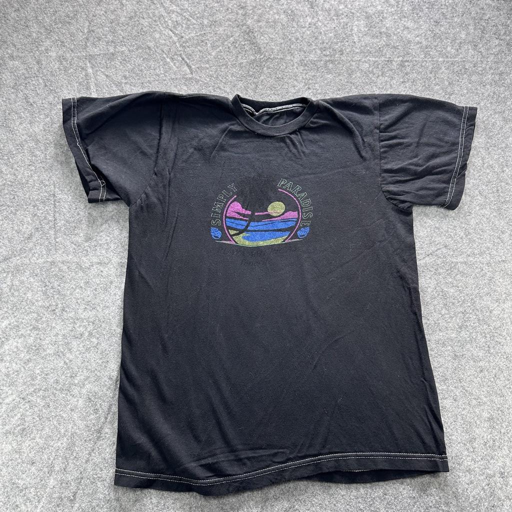 Simply Paradise Shirt Mens Medium Black Graphic Sunset Beach Casual T-Shirt Tee