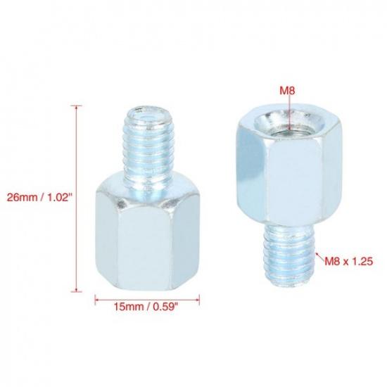 2pcs 8mm LH to 8mm RH Rearview Mirror Adapter Silver Tone for Motorcycle Bike