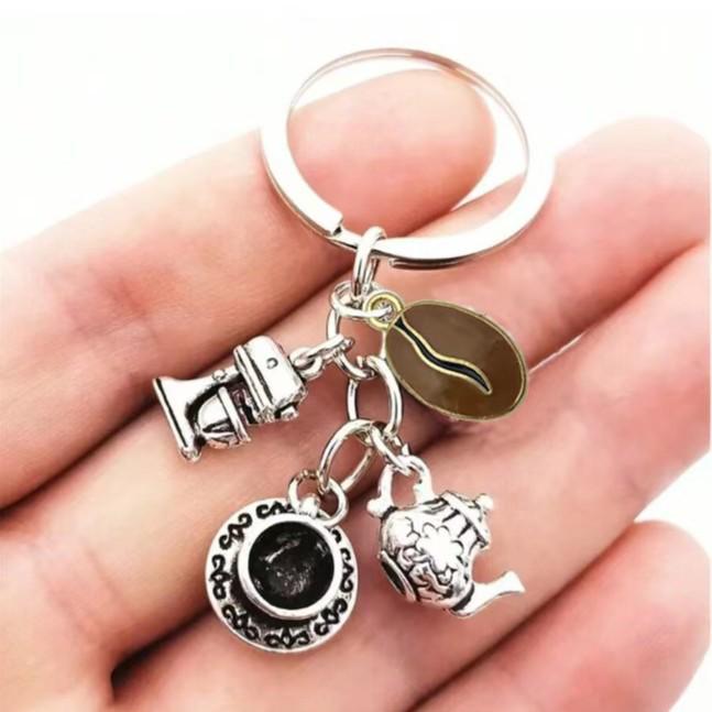 Stylish Coffee Bean Barista Keychain Set: Coffee Machine, Pot & Cup for Coffee Lovers