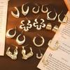Classic Trendy Gold Color Irregular Acrylic C-shaped Pentagon Flower Stud Earrings for Women Korean Charm Jewelry Accessory Gift