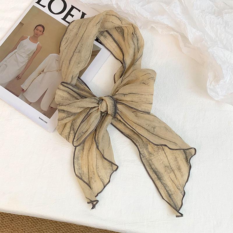 Silk Scarf High-end Sense Thin and Narrow Long Scarf Versatile Literary and Retro Scarf Thin Scarf Headscarf Headband Tied Hair Streamer