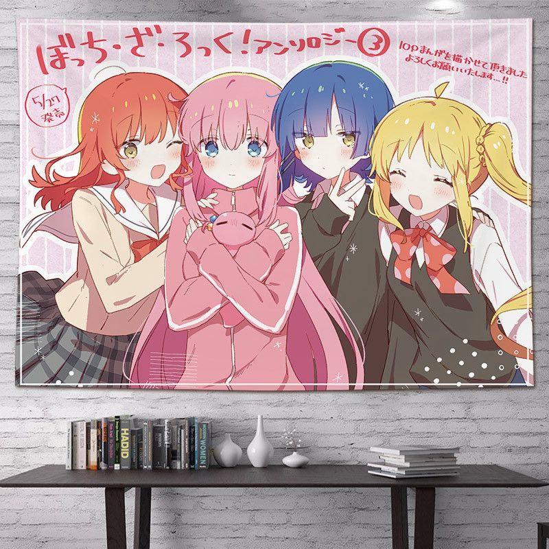 Anime Girls Picnic Tapestry Wall Hanging Lying on Colorful Grass Leaves Aesthetic Wall Art Bedroom Dorm Room Decor